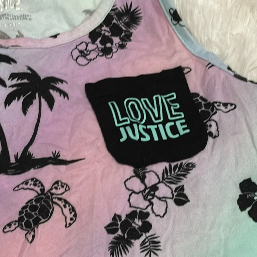 JUSTICE Tropical Tank Top | Girls Size 12 | Palm Trees, Sea Turtles & Hibiscus